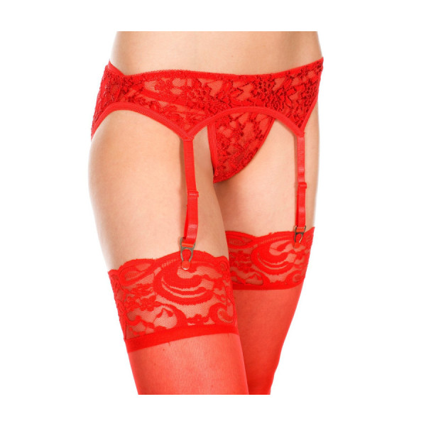 Porte-jarretelles rouge avec string dentelle florale 